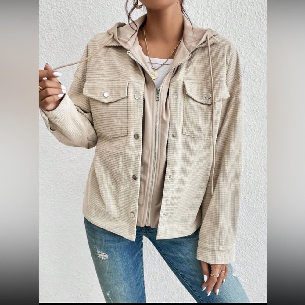 SHEIN Frenchy Flap Pocket Drop Shoulder Drawstring Hooded Jacket Medium